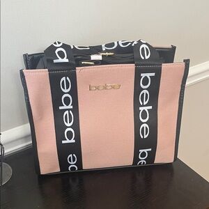 Bebe Blush Pink Tote with Black Straps